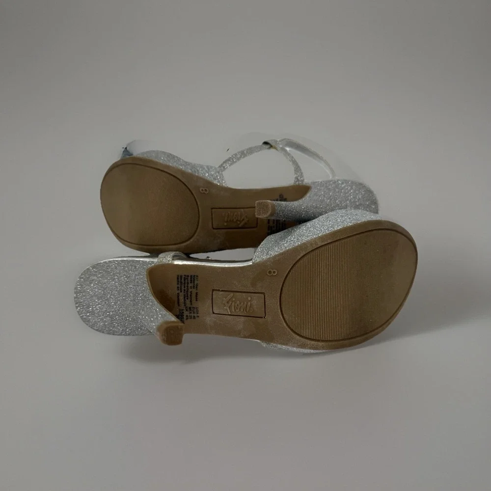 FIONI Night Size 8  Silver Glittery Open Peep‎ Toe Platform Sandals 5